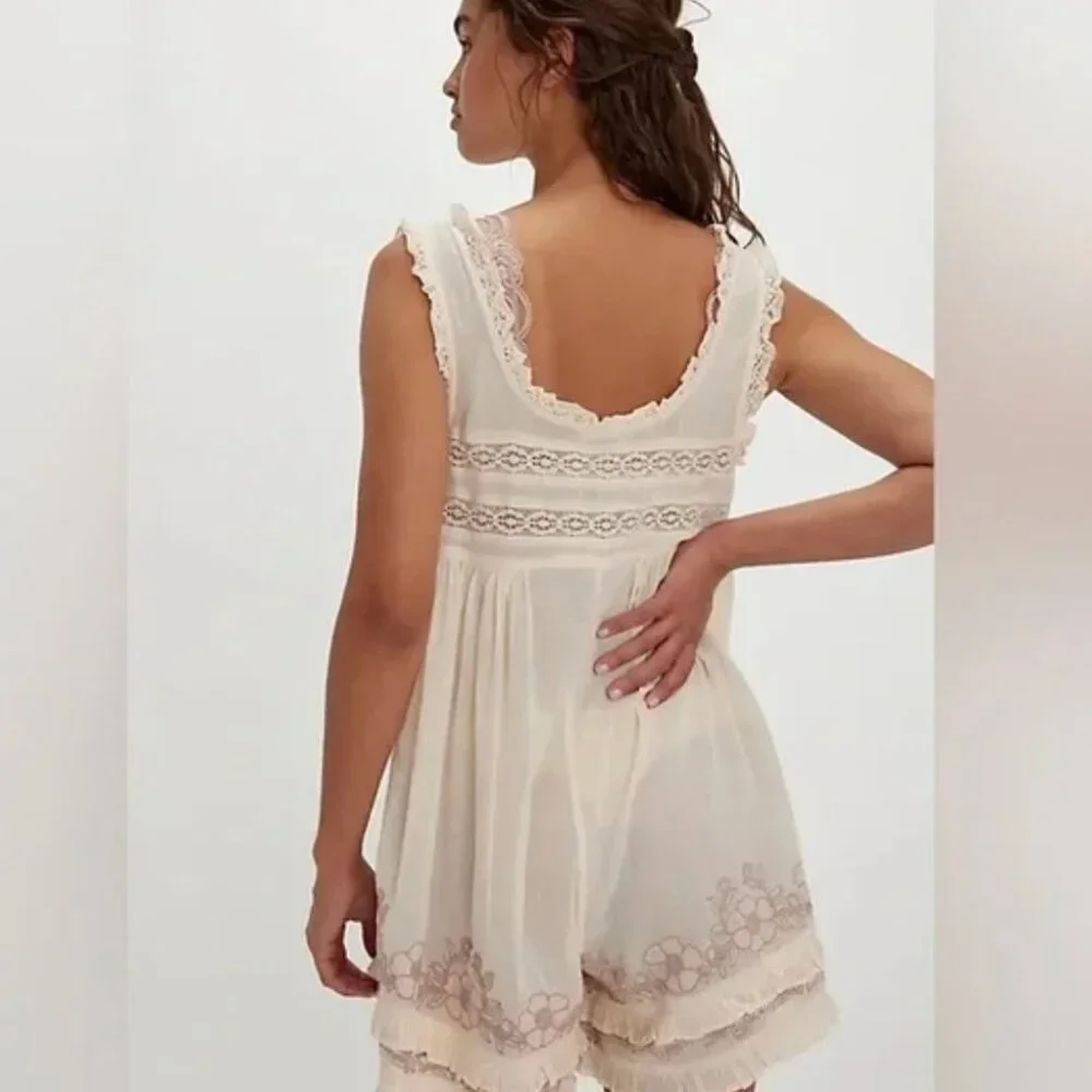Free People Intimately Bali Sail Away Romper-Pearled Ivory Combo, S, NWOT - Picture 2 of 7